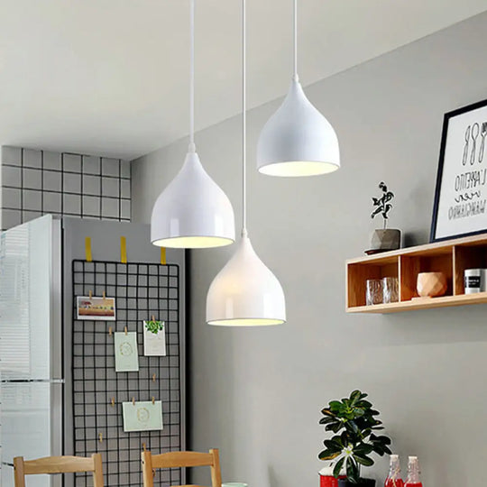 Modern Metallic 3-Light Onion Pendant With White Finish - Hanging Ceiling Lamp