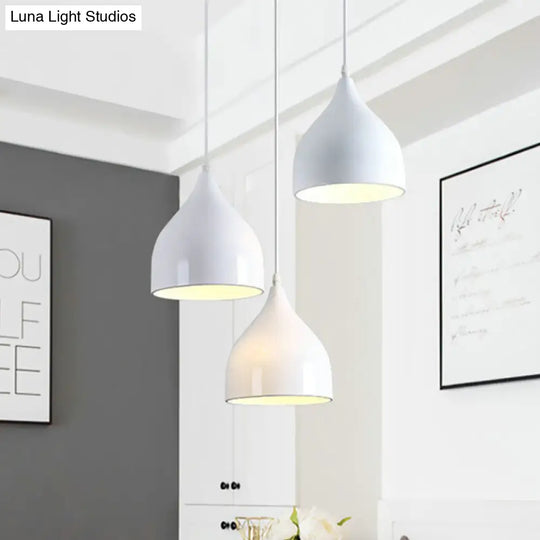 Modern White Multi-Light Pendant - Onion Style With Metallic Finish 3 Lights Hanging Ceiling Lamp