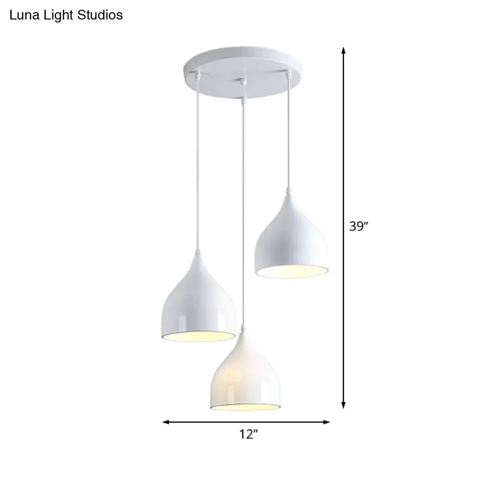 Modern Metallic 3-Light Onion Pendant With White Finish - Hanging Ceiling Lamp