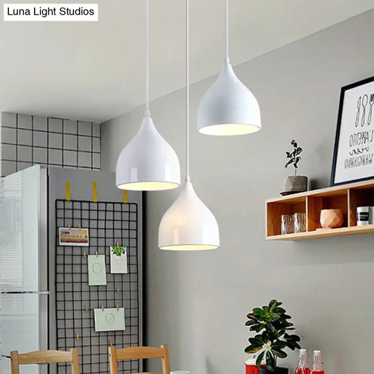 Modern White Multi-Light Pendant - Onion Style With Metallic Finish 3 Lights Hanging Ceiling Lamp