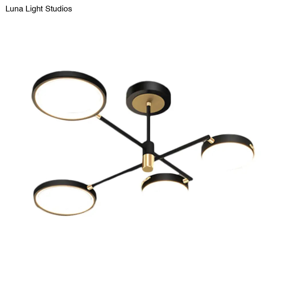 Modern Metallic 4-Light Round Semi Flush Led Dining Room Fixture