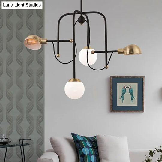 Modern Metallic 4-Light Pendant Chandelier With Adjustable Hanging Rod - Black Finish