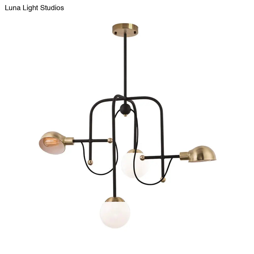 Modern Metallic Black Pendant Light Fixture With 4-Lights And Adjustable Hanging Rod - Branch