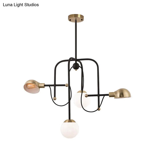 Modern Metallic 4-Light Pendant Chandelier With Adjustable Hanging Rod - Black Finish