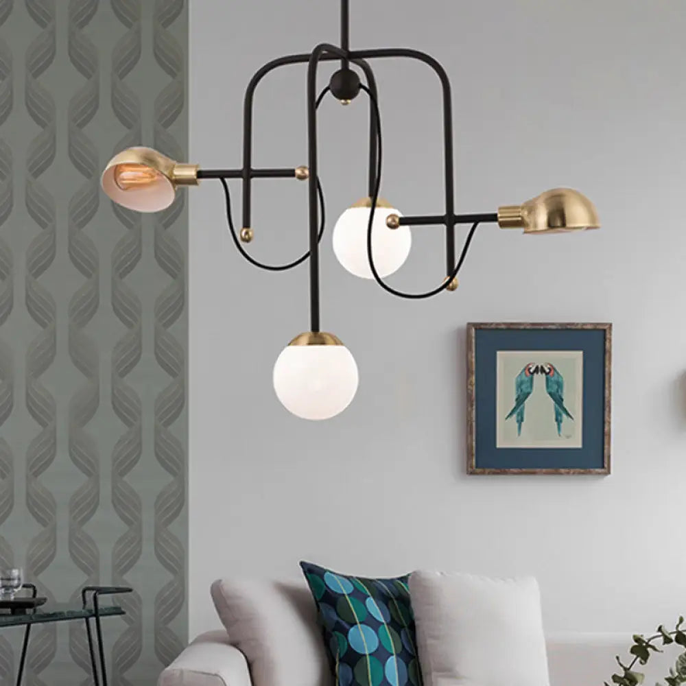 Modern Metallic Black Pendant Light Fixture With 4-Lights And Adjustable Hanging Rod - Branch