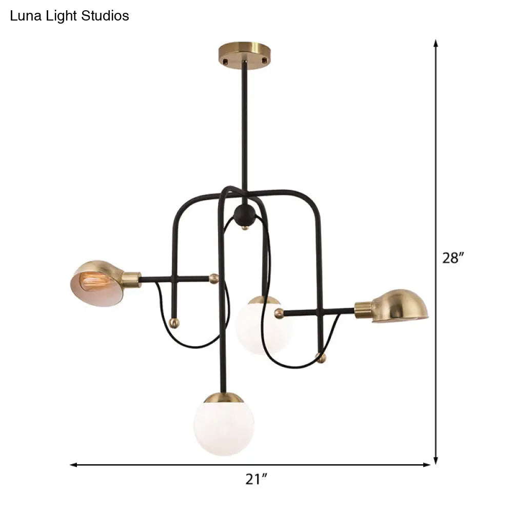 Modern Metallic Black Pendant Light Fixture With 4-Lights And Adjustable Hanging Rod - Branch