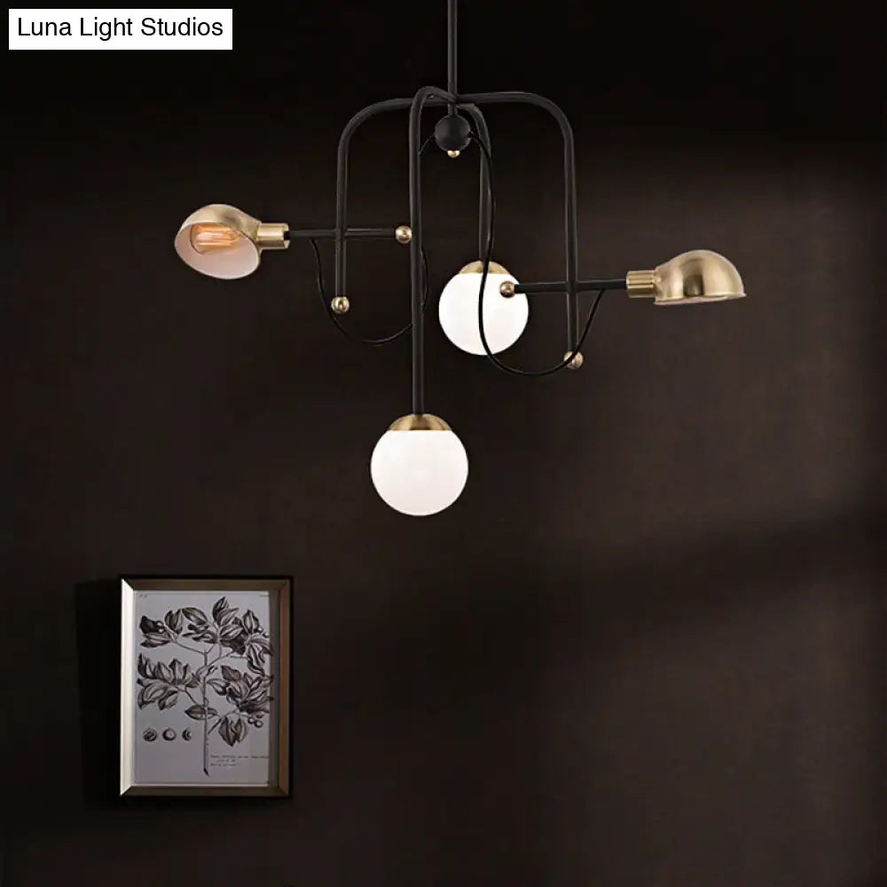 Modern Metallic 4-Light Pendant Chandelier With Adjustable Hanging Rod - Black Finish