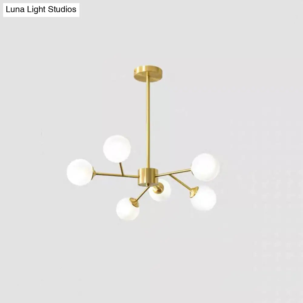 Modern Metallic Hanging Chandelier With Led Lights & Glass Shade For Living Room 6 / Cream A