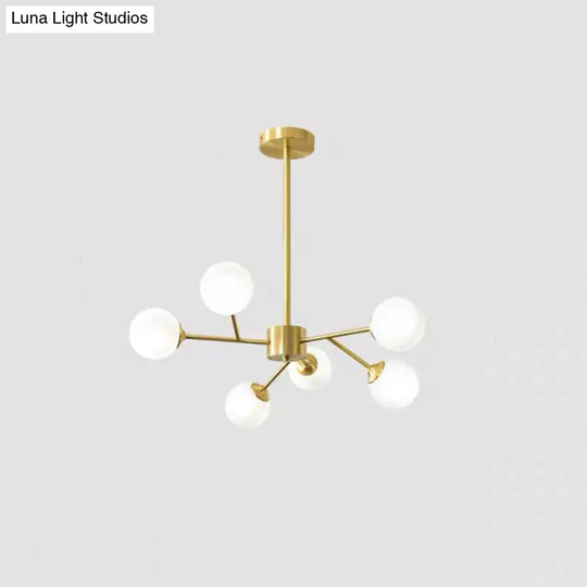 Modern Metallic Hanging Chandelier With Led Lights & Glass Shade For Living Room 6 / Cream A