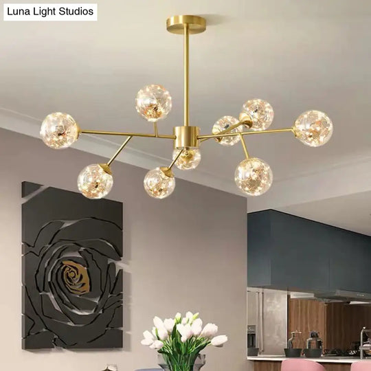 Modern Metallic Branch-Shaped Led Chandelier Pendant Light With Glass Sphere Shade