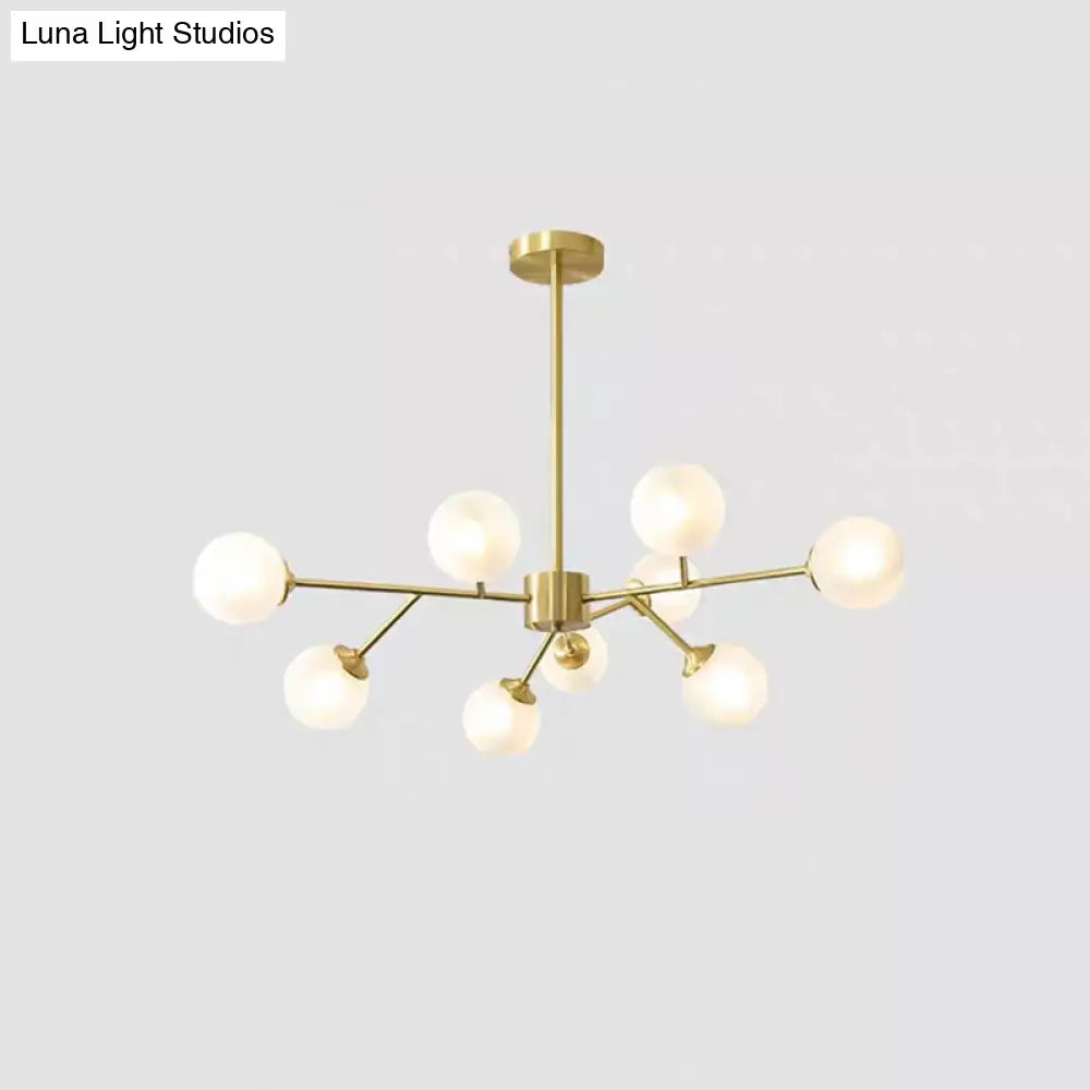 Modern Metallic Hanging Chandelier With Led Lights & Glass Shade For Living Room 9 / Cream A