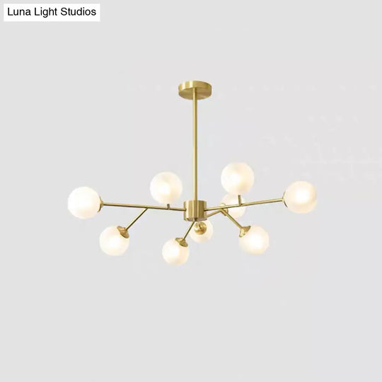 Modern Metallic Hanging Chandelier With Led Lights & Glass Shade For Living Room 9 / Cream A