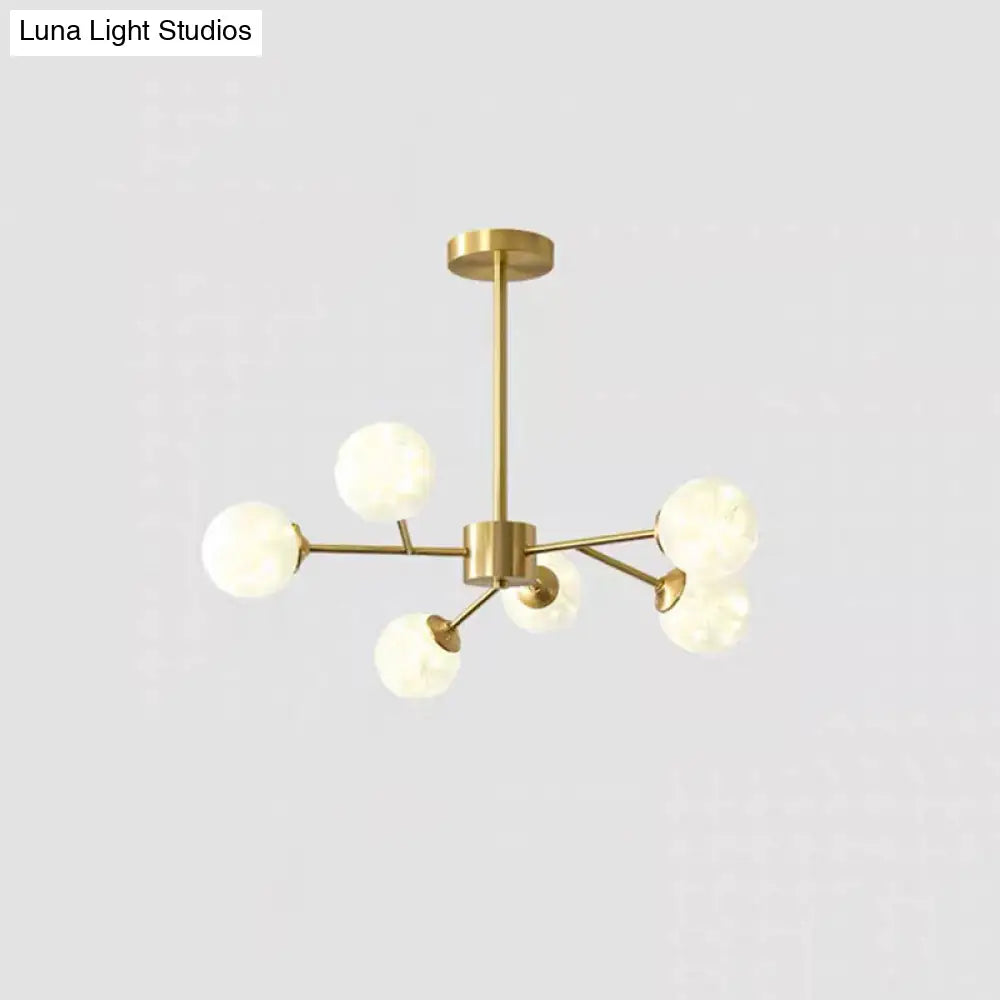 Modern Metallic Hanging Chandelier With Led Lights & Glass Shade For Living Room 6 / Cream B