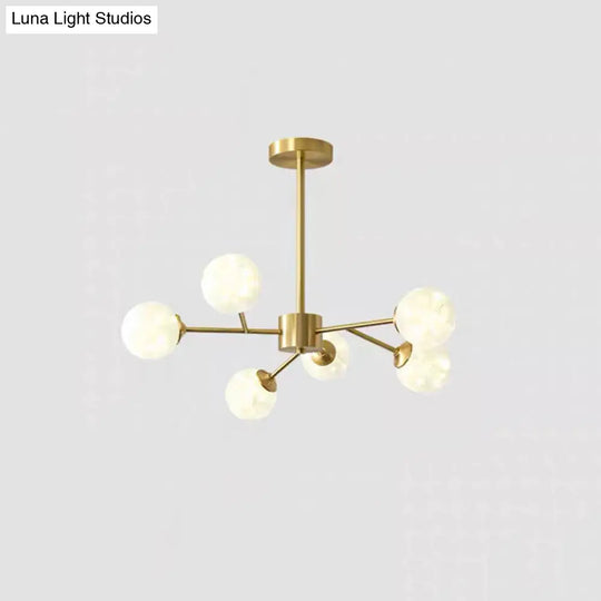 Modern Metallic Hanging Chandelier With Led Lights & Glass Shade For Living Room 6 / Cream B