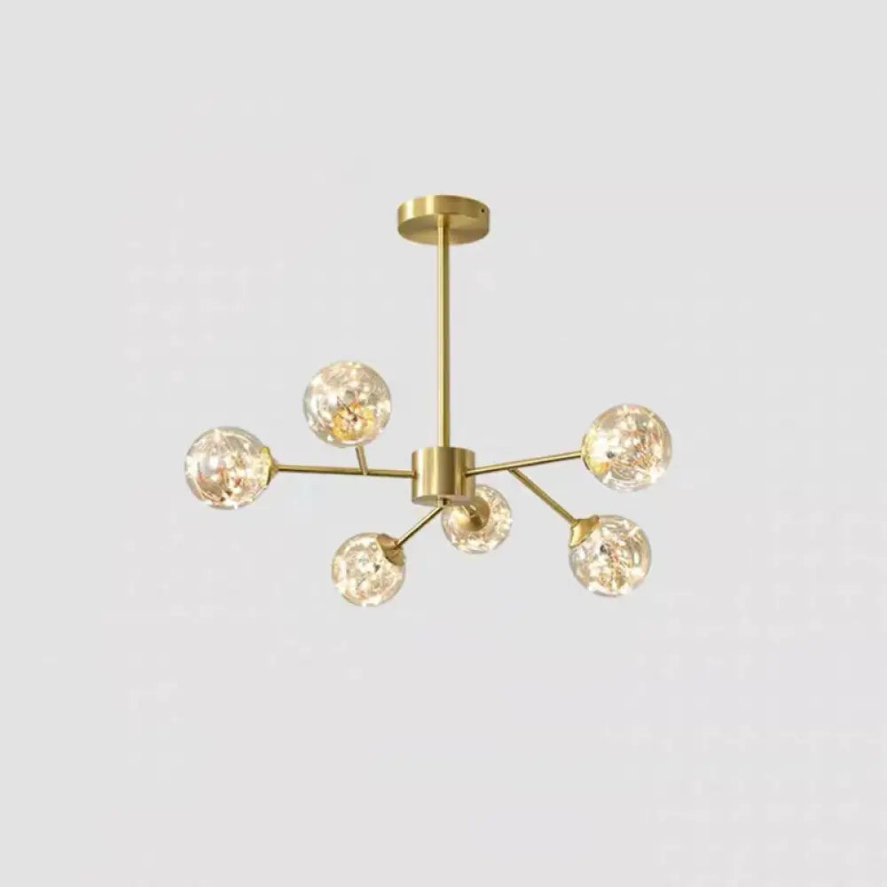 Modern Metallic Branch-Shaped Led Chandelier Pendant Light With Glass Sphere Shade 6 / Amber B