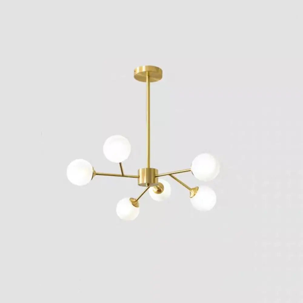 Modern Metallic Branch-Shaped Led Chandelier Pendant Light With Glass Sphere Shade 6 / Cream A