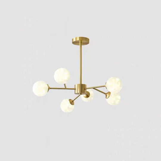 Modern Metallic Branch-Shaped Led Chandelier Pendant Light With Glass Sphere Shade 6 / Cream B