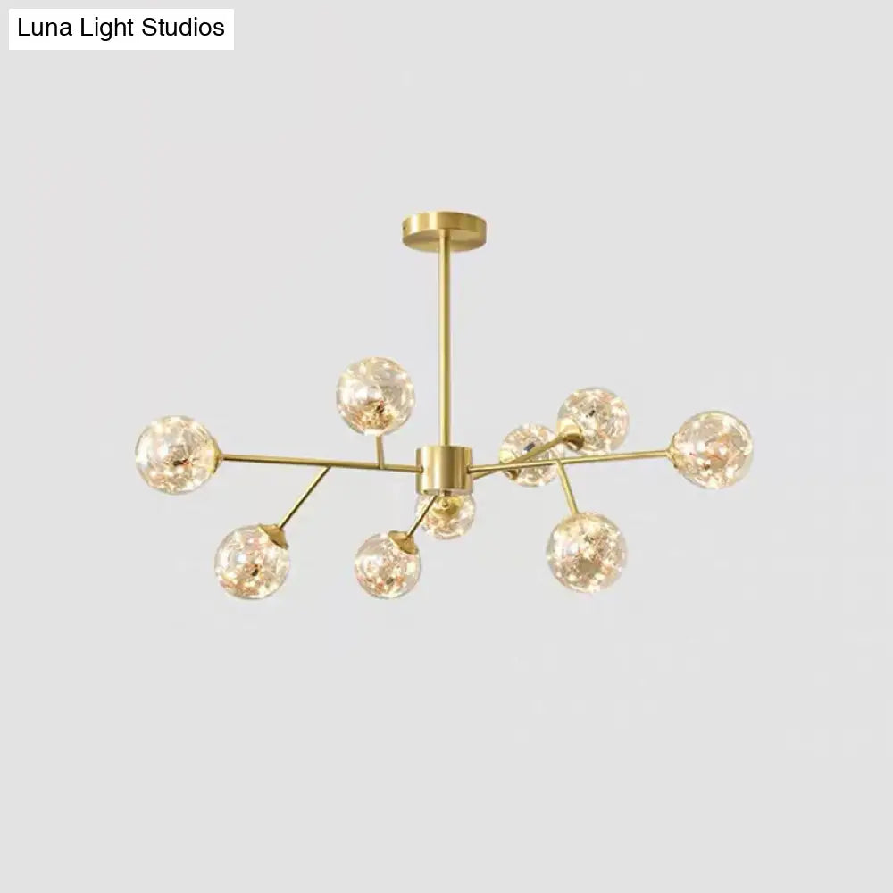 Modern Metallic Hanging Chandelier With Led Lights & Glass Shade For Living Room 9 / Amber B