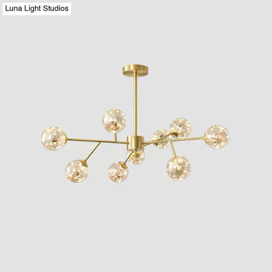 Modern Metallic Hanging Chandelier With Led Lights & Glass Shade For Living Room 9 / Amber B