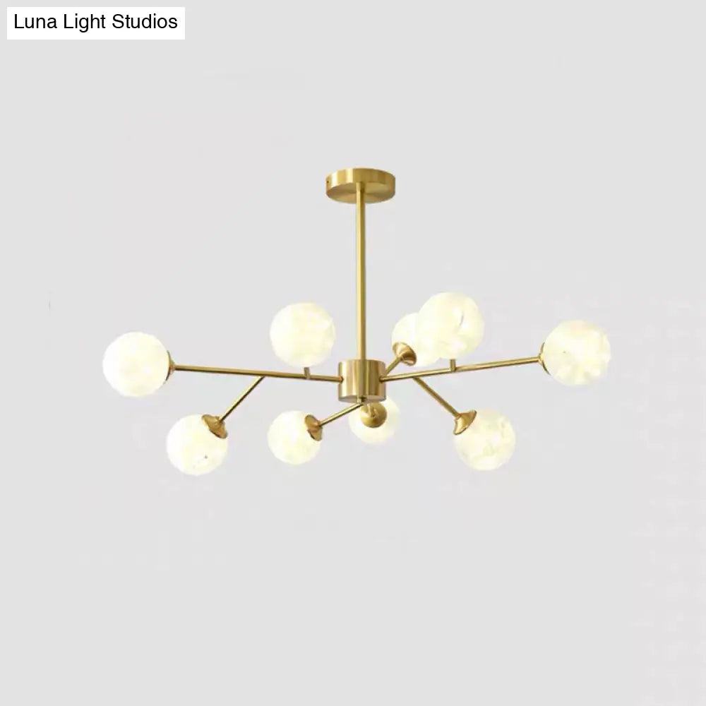 Modern Metallic Hanging Chandelier With Led Lights & Glass Shade For Living Room 9 / Cream B