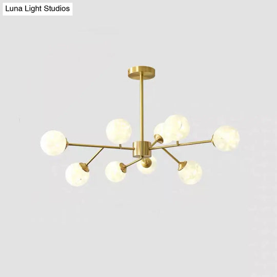 Modern Metallic Hanging Chandelier With Led Lights & Glass Shade For Living Room 9 / Cream B