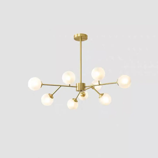 Modern Metallic Branch-Shaped Led Chandelier Pendant Light With Glass Sphere Shade 9 / Cream A