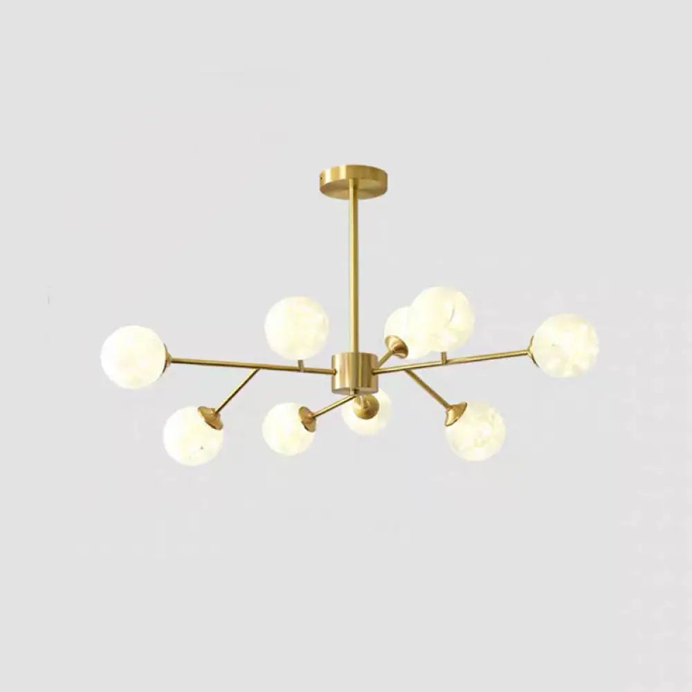 Modern Metallic Branch-Shaped Led Chandelier Pendant Light With Glass Sphere Shade 9 / Cream B