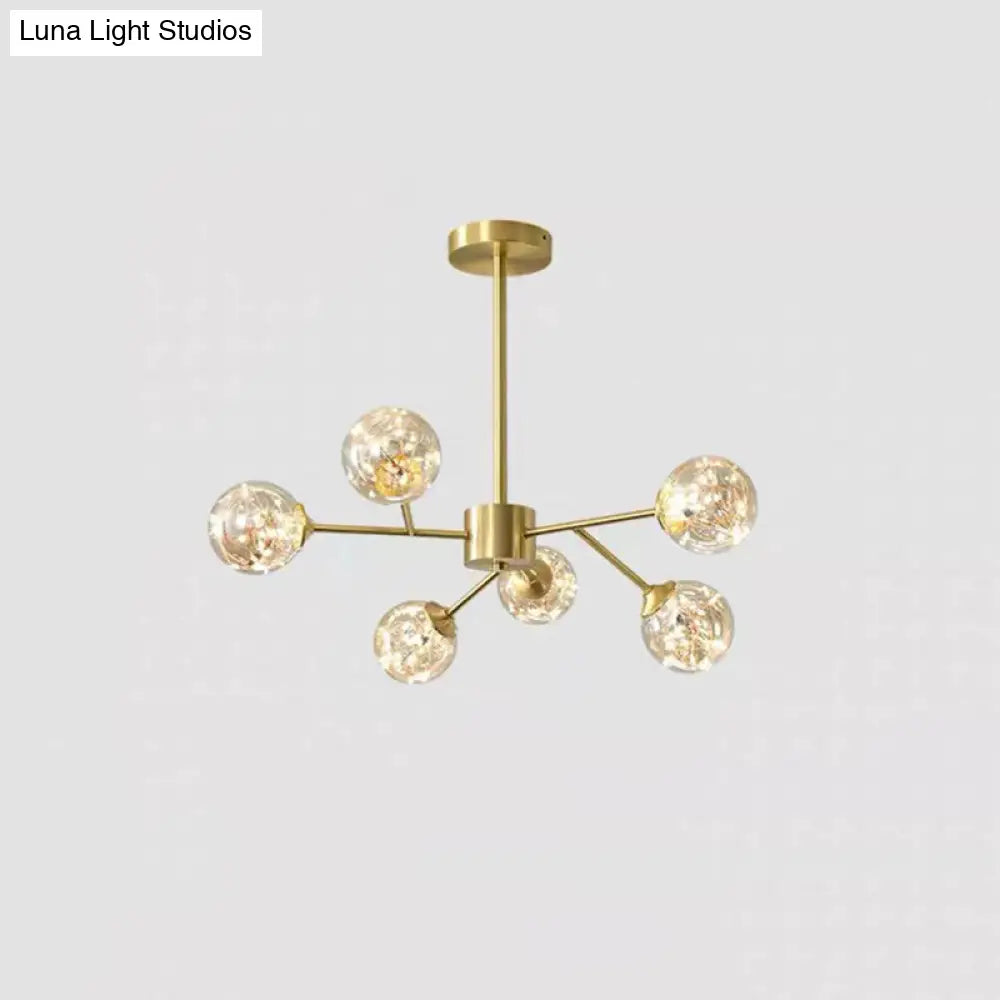 Modern Metallic Hanging Chandelier With Led Lights & Glass Shade For Living Room 6 / Amber B