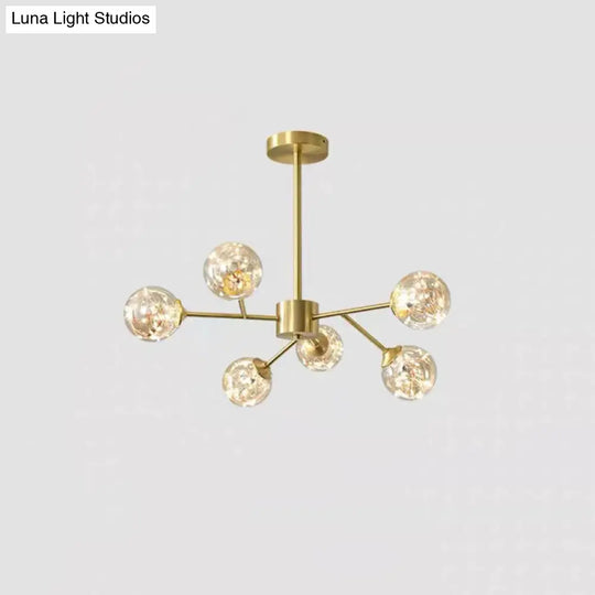 Modern Metallic Hanging Chandelier With Led Lights & Glass Shade For Living Room 6 / Amber B