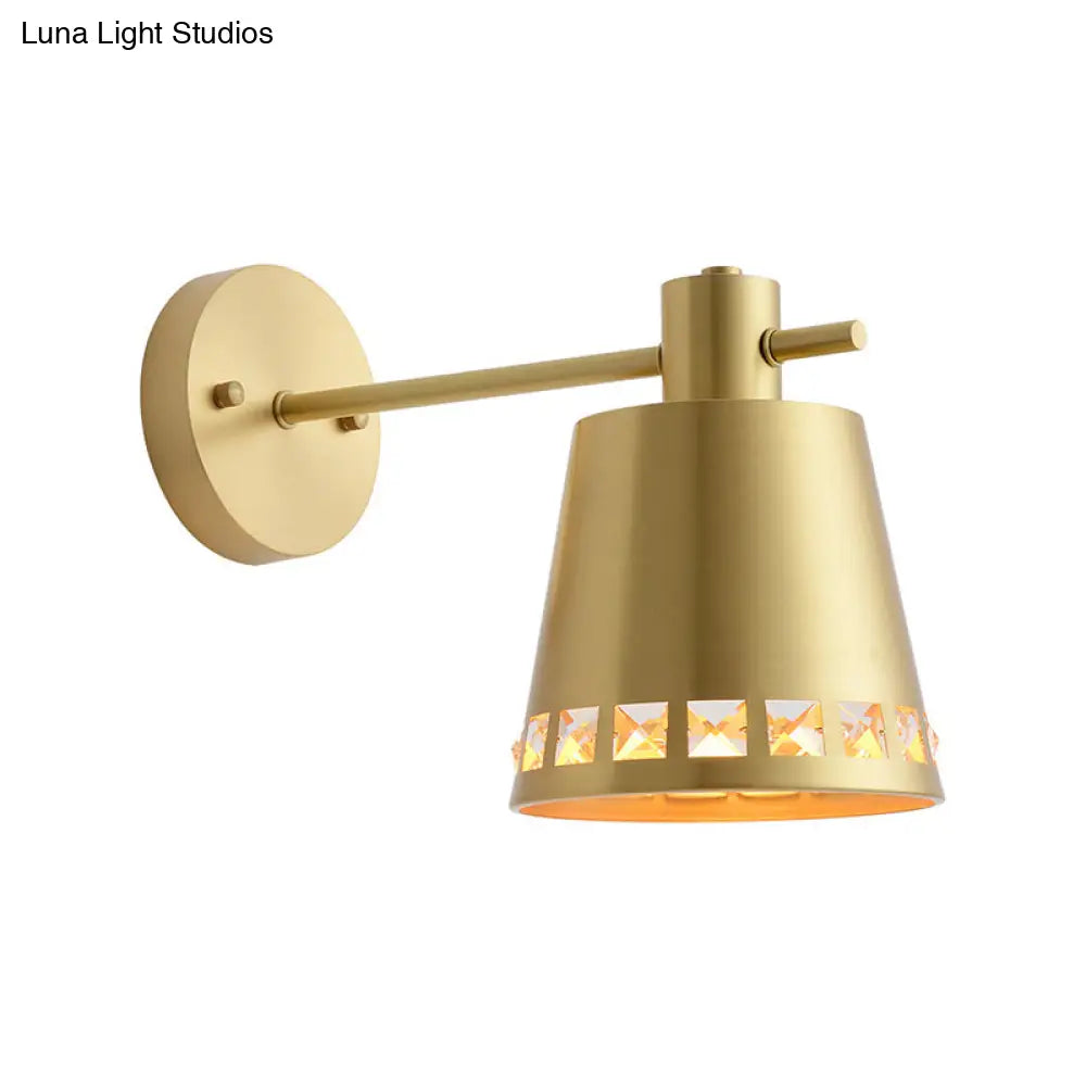 Modern Metallic Brass Wall Mount Light With Clear Crystal Accent - Perfect For Living Room