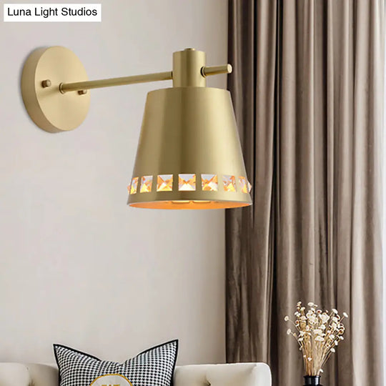 Modern Metallic Brass Wall Mount Light With Clear Crystal Accent - Perfect For Living Room