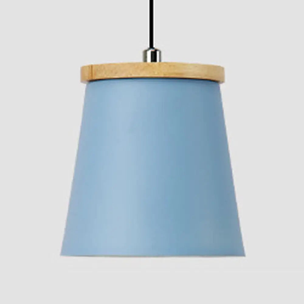 Modern Metallic Bucket Pendant Light For Kitchen And Dining Room Blue