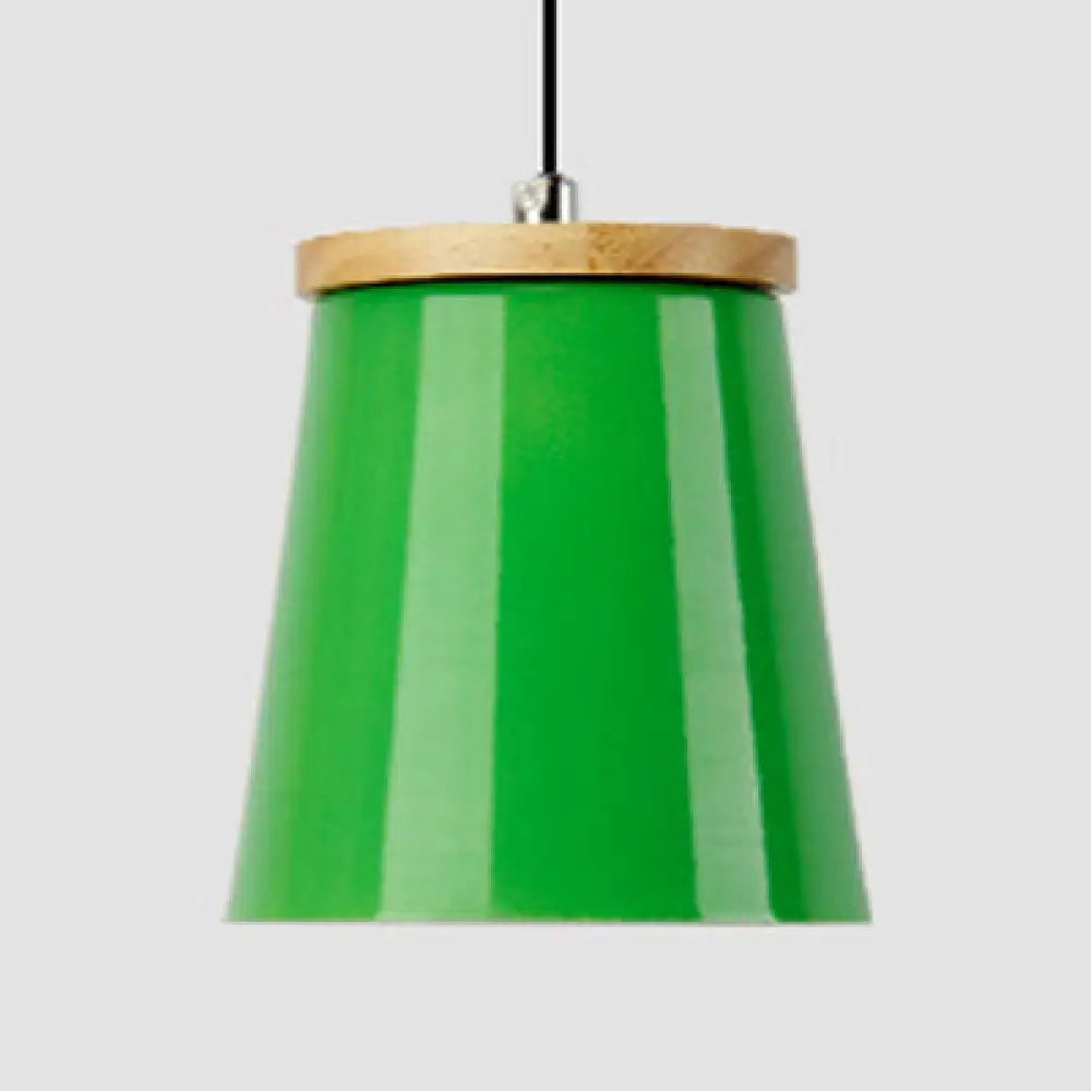 Modern Metallic Bucket Pendant Light For Kitchen And Dining Room Green