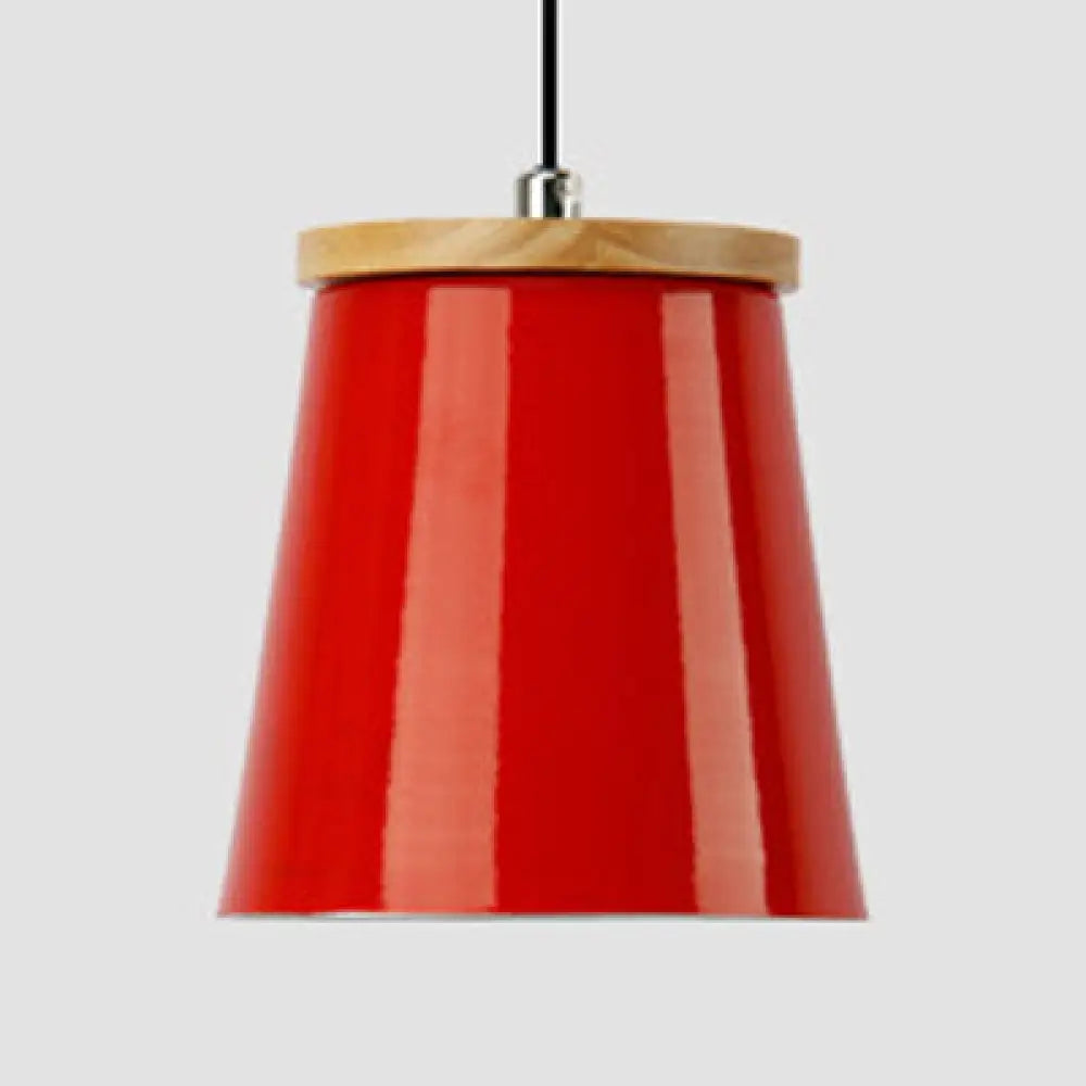 Modern Metallic Bucket Pendant Light For Kitchen And Dining Room Red