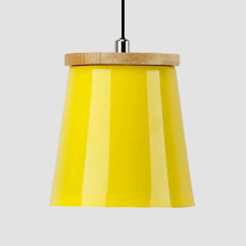 Modern Metallic Bucket Pendant Light For Kitchen And Dining Room Yellow