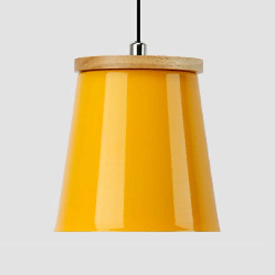 Modern Metallic Bucket Pendant Light For Kitchen And Dining Room Yellow