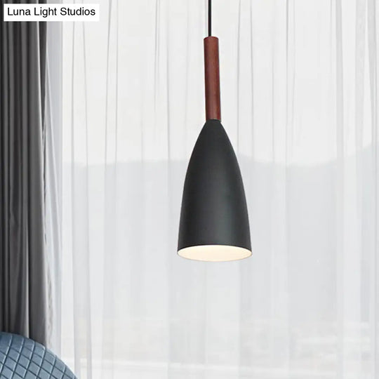 Modern Metallic Cone Pendant Lamp With Curved Design For Restaurants Black