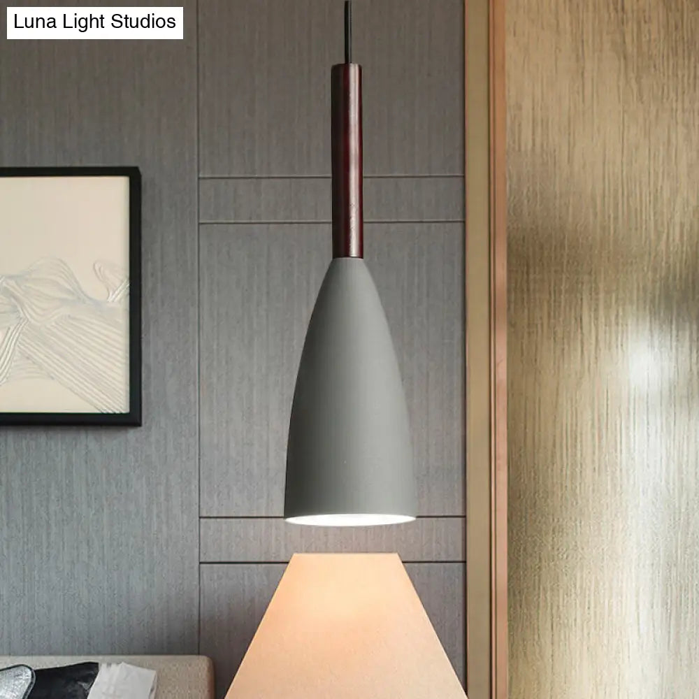 Modern Metallic Cone Pendant Lamp With Curved Design For Restaurants Grey