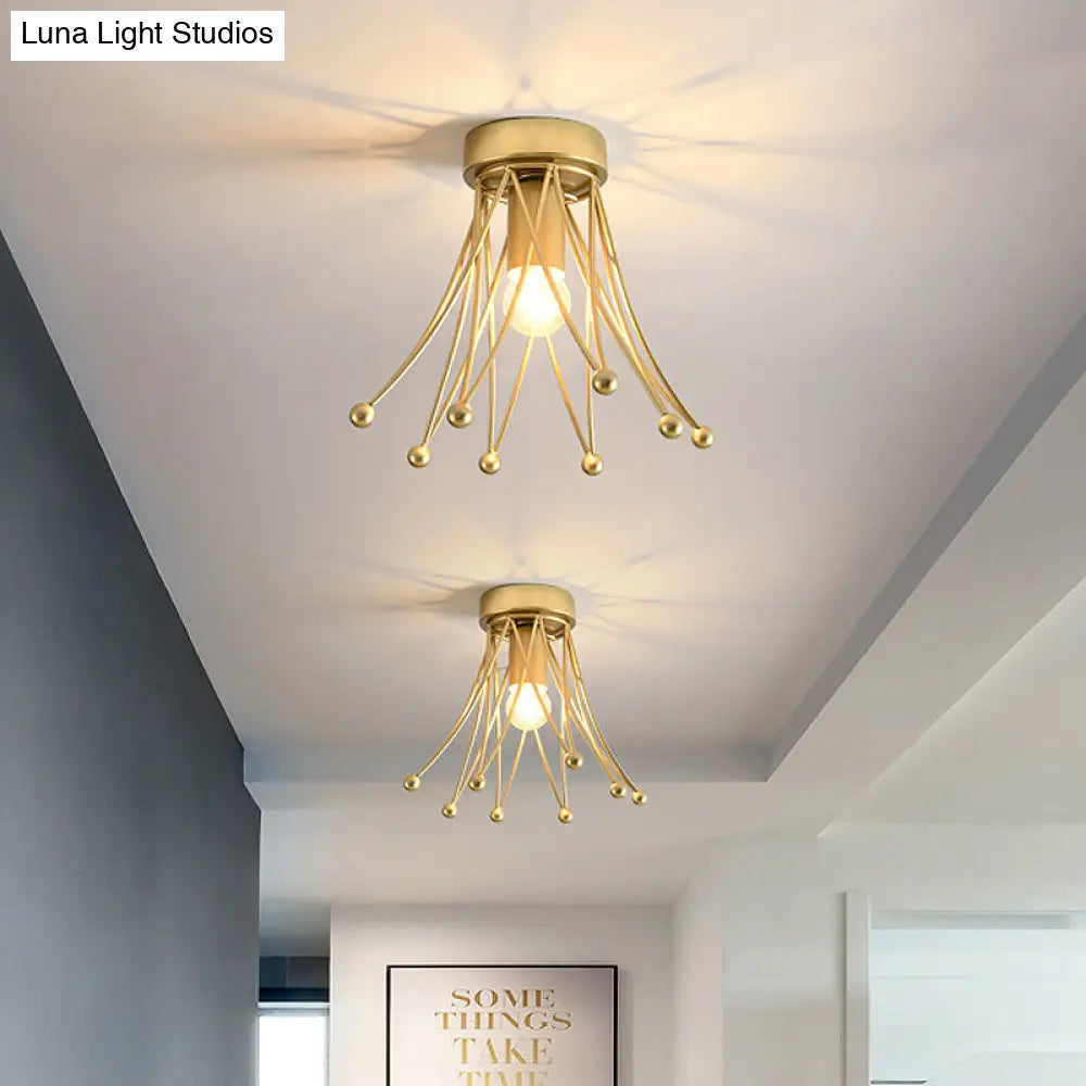 Modern Metallic Crown Flush Mount Ceiling Light For Kids | 1-Light Black/Gold/White