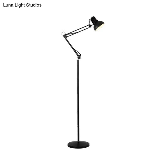 Modern Metallic Dome Shade Task Floor Lamp: Adjustable 1-Head Black/White Lighting For Living Room