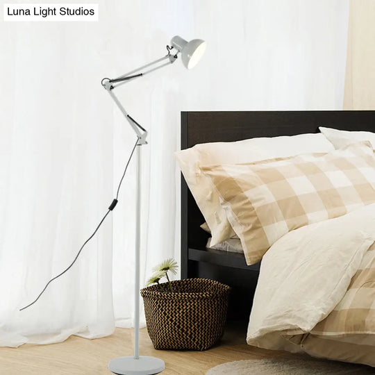 Modern Metallic Dome Shade Task Floor Lamp: Adjustable 1-Head Black/White Lighting For Living Room