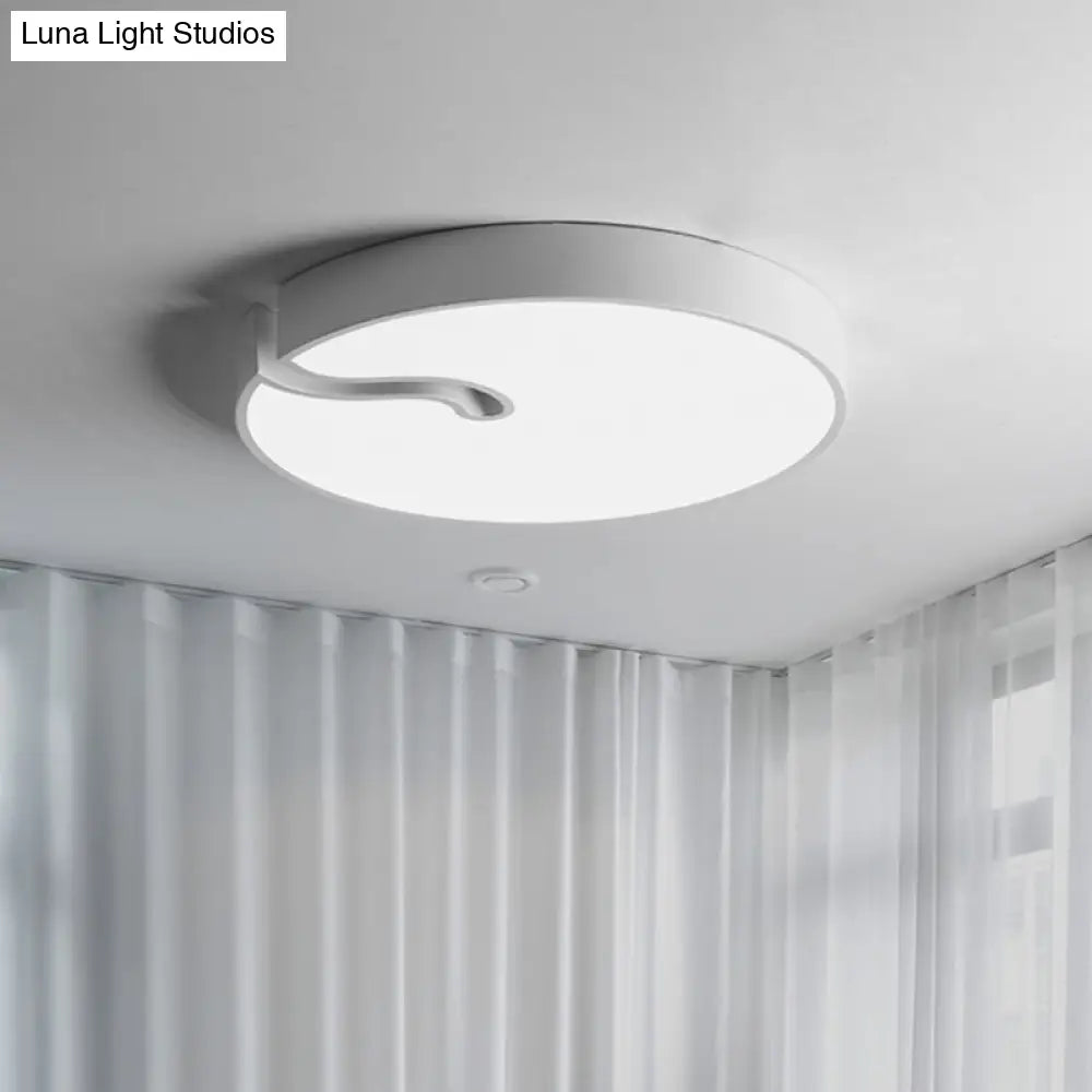 Modern Metallic Drum Flush Mount Led Ceiling Lamp In White/Black - 16’/19.5’ Dia