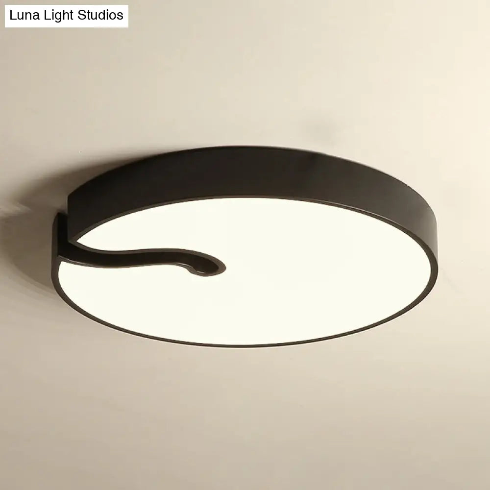 Modern Metallic Drum Flush Mount Led Ceiling Lamp In White/Black - 16/19.5 Dia