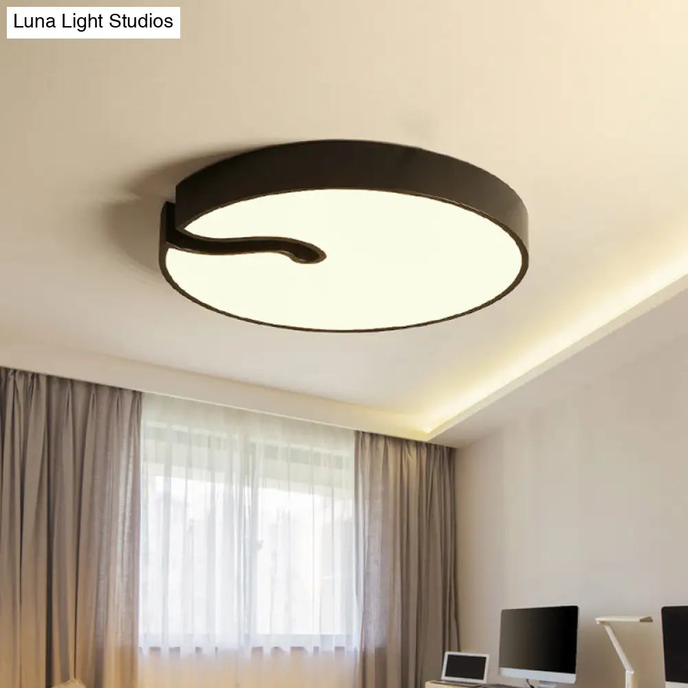 Modern Metallic Drum Flush Mount Led Ceiling Lamp In White/Black - 16’/19.5’ Dia