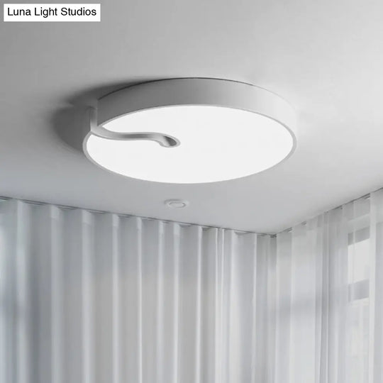 Modern Metallic Drum Flush Mount Led Ceiling Lamp In White/Black - 16/19.5 Dia