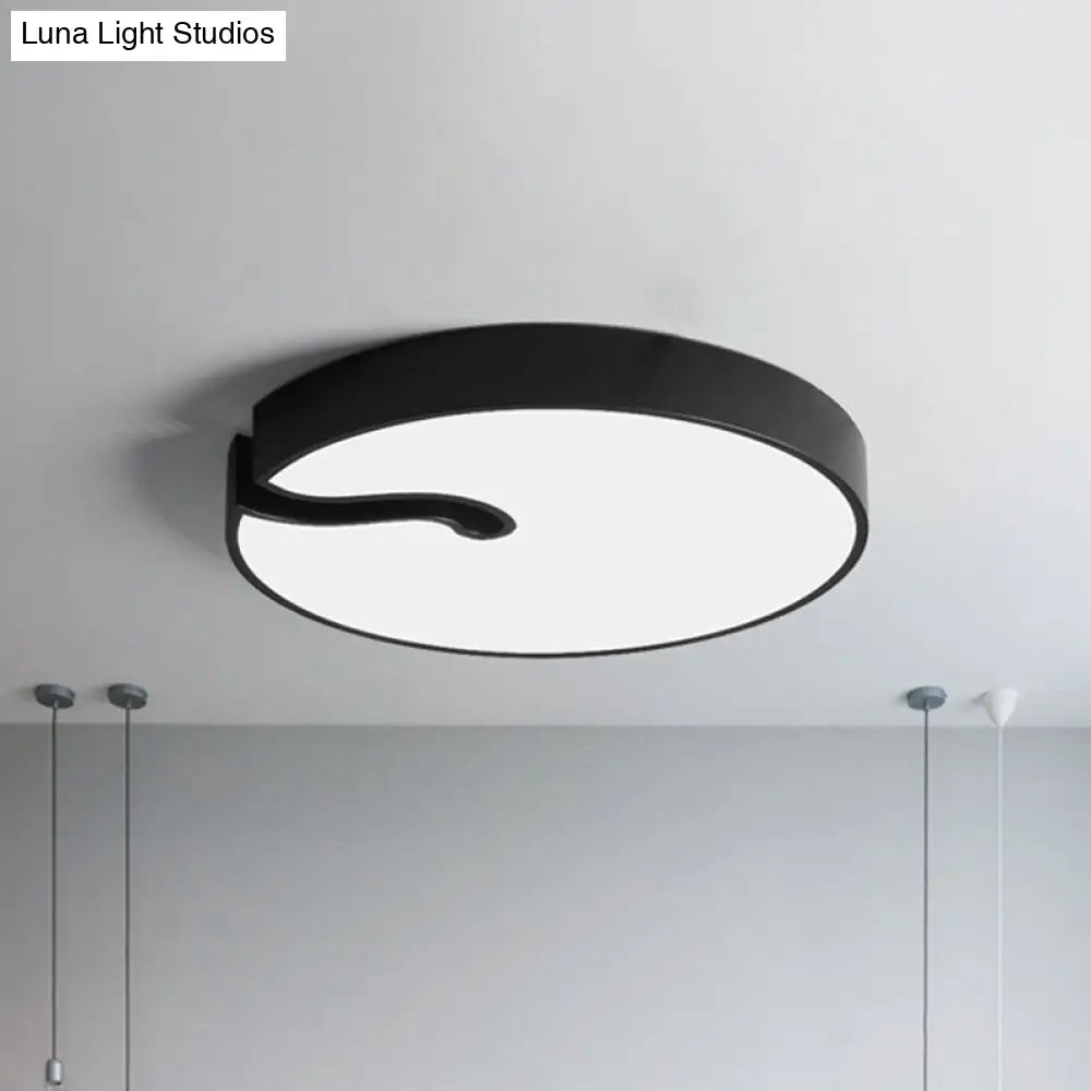 Modern Metallic Drum Flush Mount Led Ceiling Lamp In White/Black - 16/19.5 Dia Black / 16