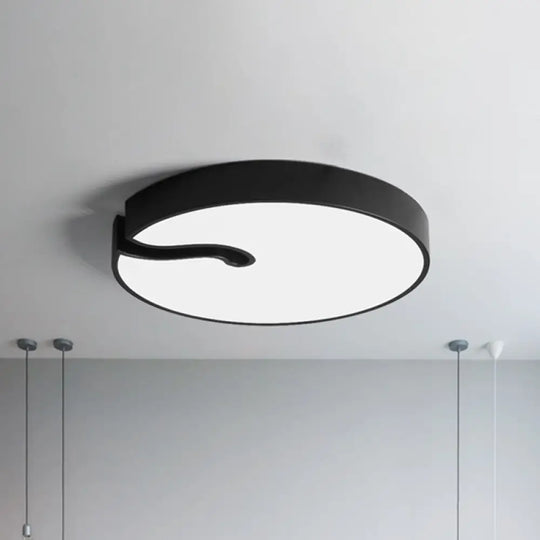 Modern Metallic Drum Flush Mount Led Ceiling Lamp In White/Black - 16’/19.5’ Dia Black / 16’