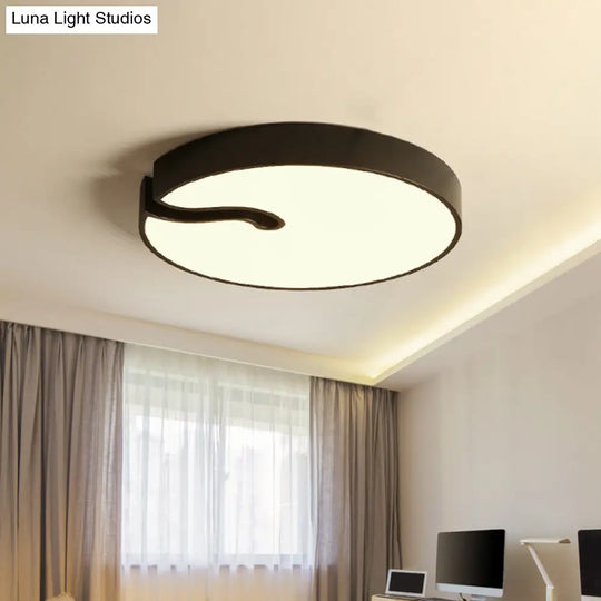 Modern Metallic Drum Flush Mount Led Ceiling Lamp In White/Black - 16/19.5 Dia