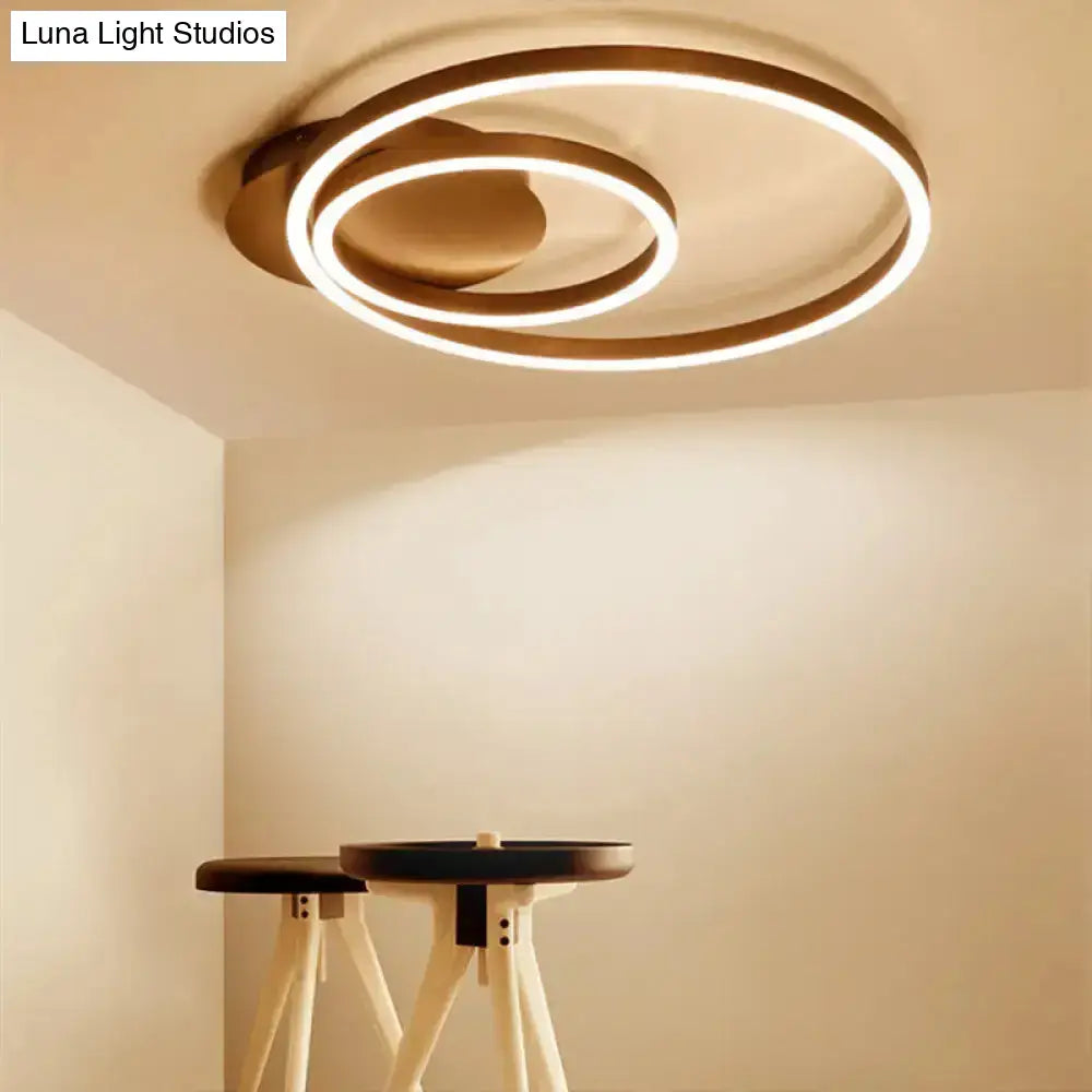 Modern Metallic Dual-Ring Ceiling Light - 16’/19.5’/23.5’ Dia Led Coffee Flush Mount Lamp For