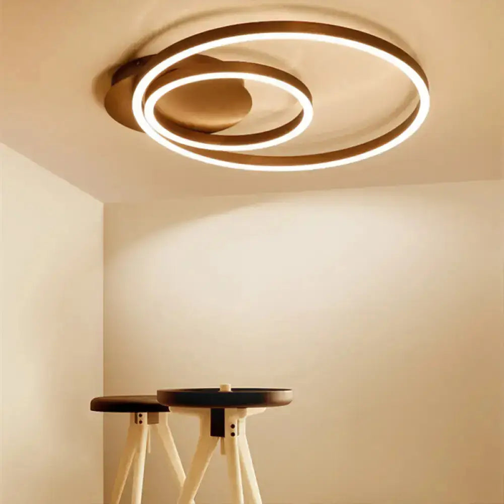 Modern Metallic Dual-Ring Ceiling Light - 16’/19.5’/23.5’ Dia Led Coffee Flush Mount Lamp For